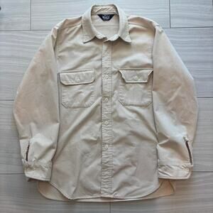 Vintage 70s woolrich button up chamois shirt cream men's size large usa made